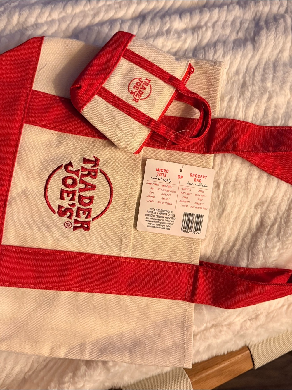 Trader Joe's Red & Cream Canvas Tote Bag with Mini Tote - Picture 6 of 6